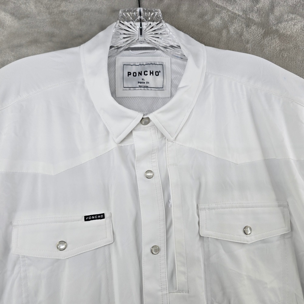 Poncho Shirt Mens XL White Short Sleeve Pearl Snap Western Performance *